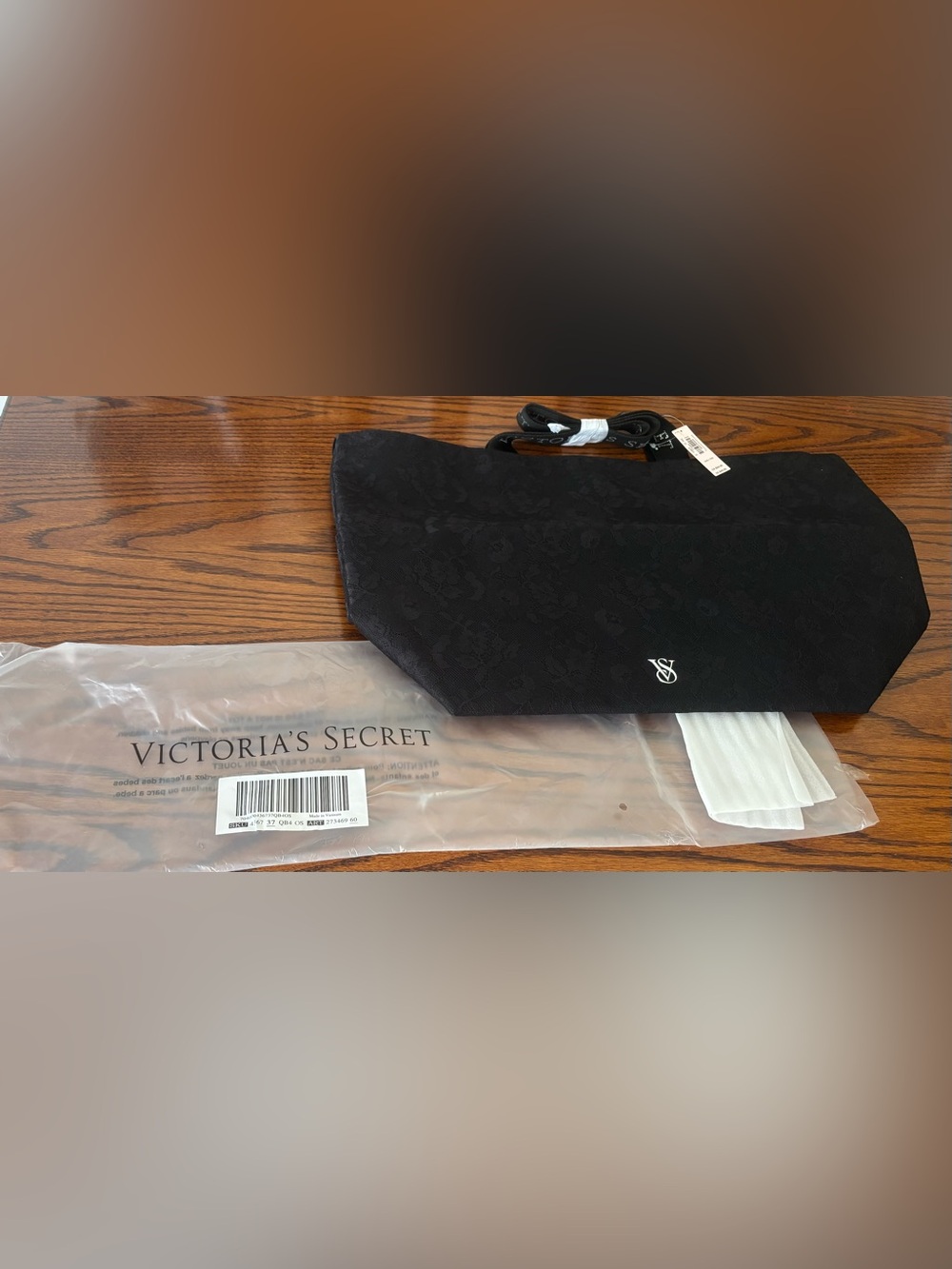 Victoria's Secret Black Lace-Pattern Tote